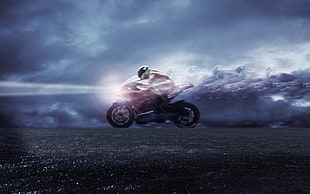 red sports bike, motorcycle, motion blur