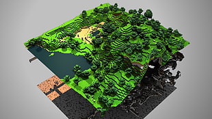 Minecraft,  Ground,  Trees,  Lake