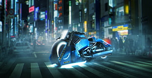 blue motorcycle closeup photography