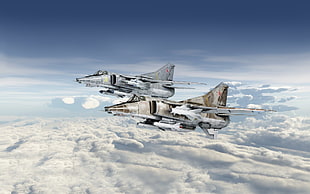 two gray fighter jets, airplane, artwork, Mikoyan MiG-27