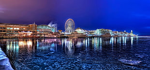 London Eye, London, cityscape, night, lake, Chicago HD wallpaper