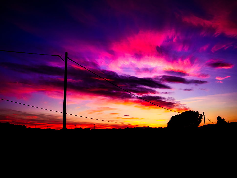 silhouette of electric post HD wallpaper