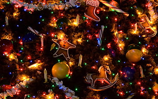 lighted Christmas tree, holiday, Christmas ornaments 