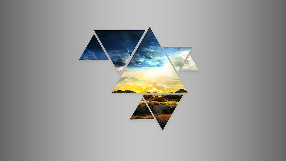 sunset seven panel painting, abstract, sunset HD wallpaper