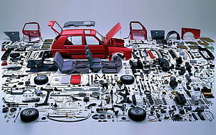 red car model kit, Volkswagen Golf Mk2