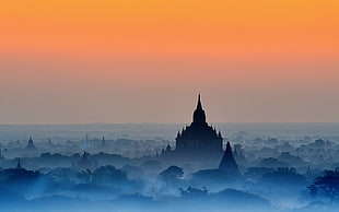 silhouette of temple, nature, landscape, Bagan, temple HD wallpaper