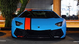 blue Lamborghini Aventador HD wallpaper