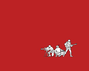 three soldier illustration with red background, humor