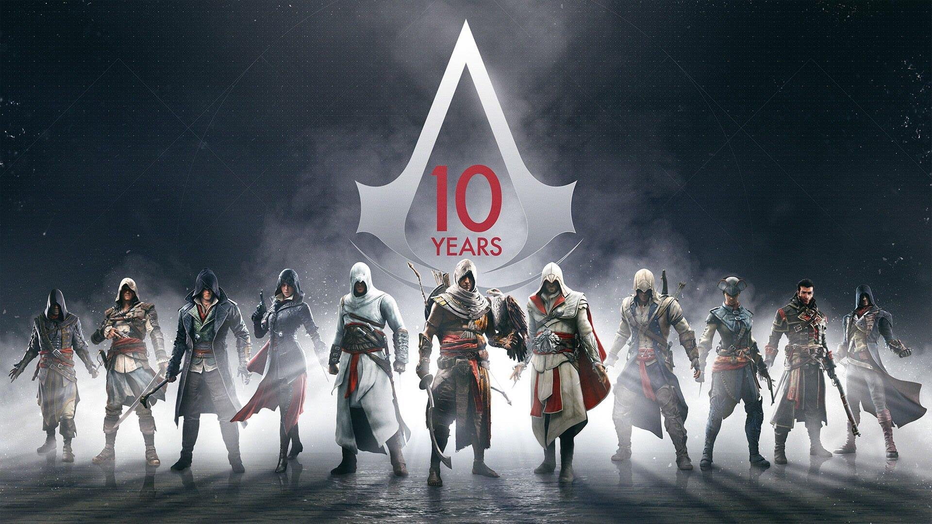 Assassin's Creed characters wallpaper, Assassin's Creed, Assassin's Creed 10 years, Ubisoft