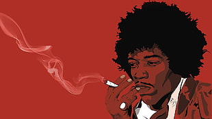 illustration of man smoking, Jimi Hendrix, musician, fan art, red HD wallpaper