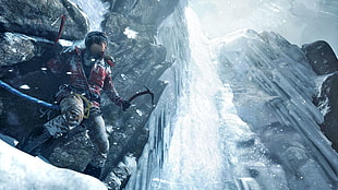 man holding ice axe on a mountain HD wallpaper