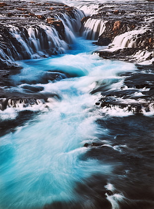 brown mountain, Waterfall, River, Stream HD wallpaper