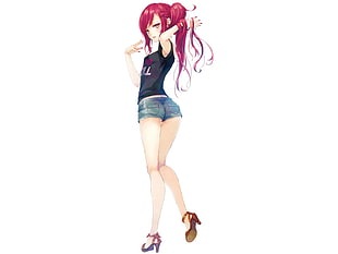 red haired female anime character in white background