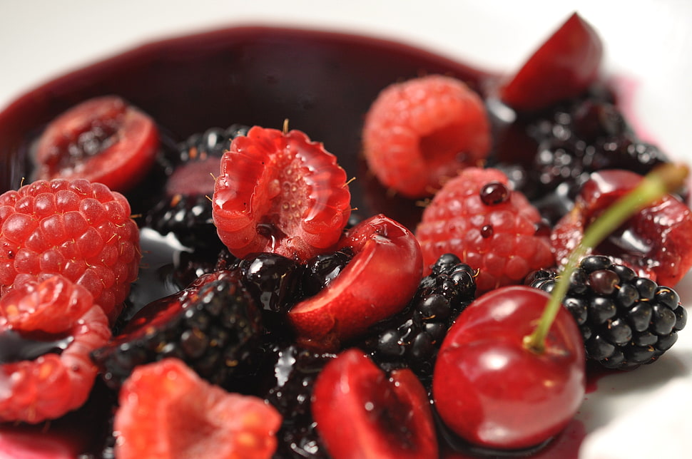 red and black fruits HD wallpaper