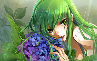 female green haired illustration HD wallpaper