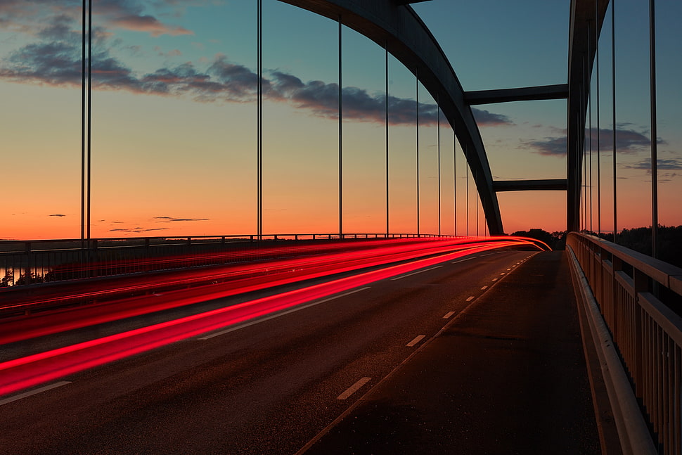 time lapse photo, Bridge, Sunset, Sky HD wallpaper