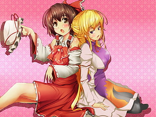two anime girl digital wallpaper