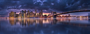 Panoramic photography of cityscape and body of water HD wallpaper