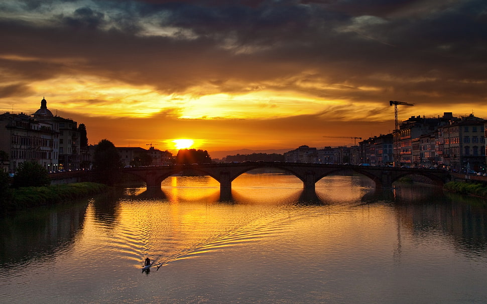 silhouette photography of bridge during sunset HD wallpaper