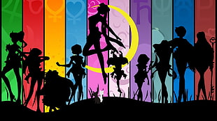 silhouette color of Sailor Moon digital wallpaper, Sailor Moon, Chibi-Usagi, Tsukino Usagi, Hino Rei