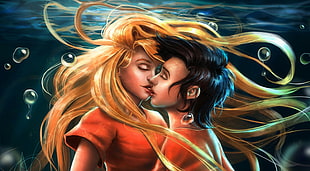 illustration of kissing boy and girl HD wallpaper