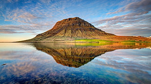 mirror photography of brown mountain digital wallpaper, landscape, reflection, mountains, Kirkjufell