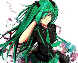 green haired female anime character illustration