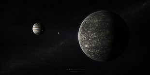 two planets grayscale photo, space