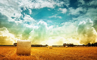 hay bale, nature, landscape, haystacks, clouds