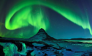 Aurora Lights, aurorae, mountains, nature HD wallpaper