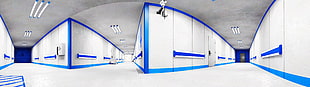 mirror photography of white and blue wall