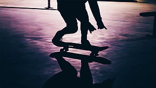 silhouette of person skateboarding painting, nature, city, skateboard