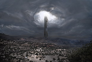 gray concrete tower illustration, Half-Life 2, video games, Citadel, sky