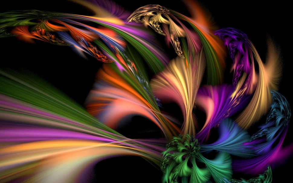 black, yellow, pink, and purple 3D abstract illustration HD wallpaper