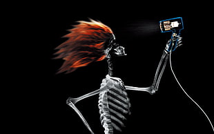 skeleton illustration, digital art, black background, skeleton, x-rays