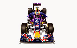 blue Red Bull F1 racing car illustration with white background