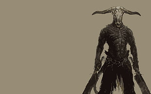 horned character illustration, Dark Souls, Capra Demon, warrior, fantasy art