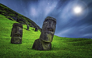 Moai statues, nature, landscape, Moai, sculpture