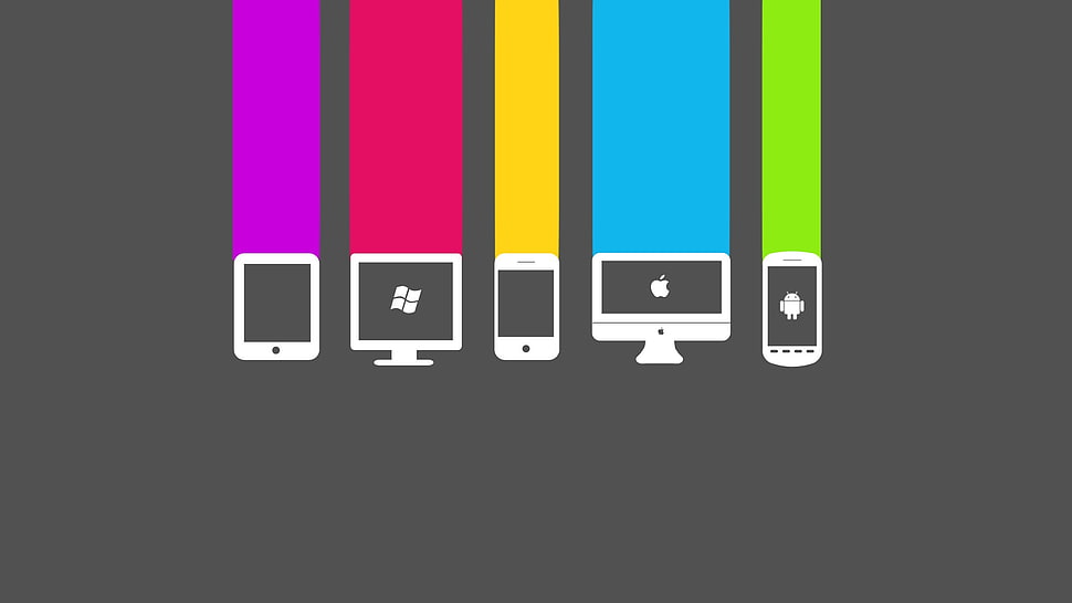 white gadgets logo illustration, colorful, Apple Inc., window, Android (operating system) HD wallpaper