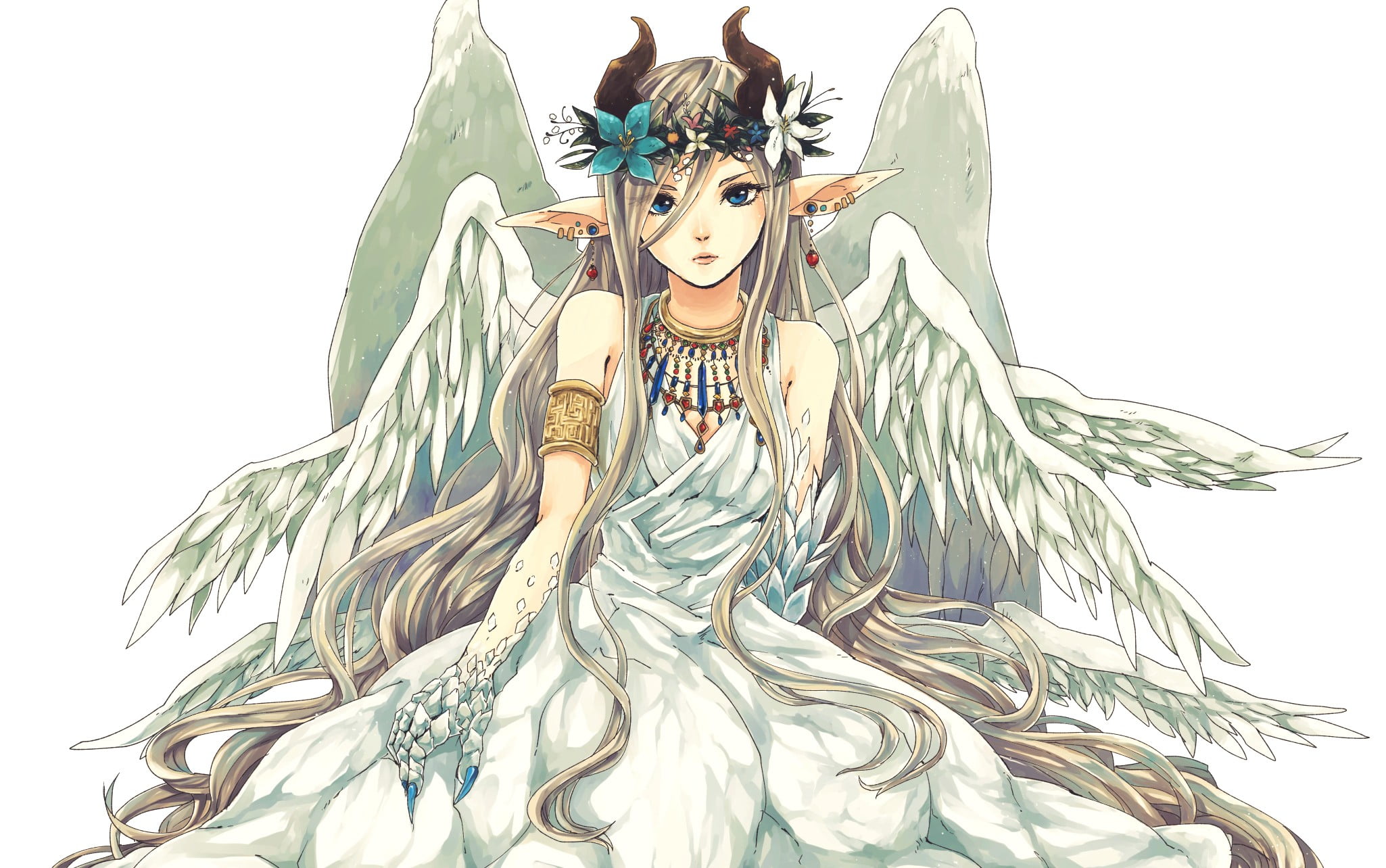 Blonde Hair Female Angel Anime Character Digital Wallpaper