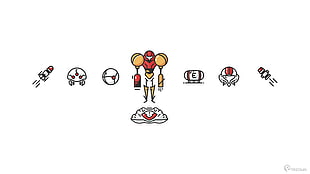 red and yellow robot illustration, Metroid, minimalism, Samus Aran