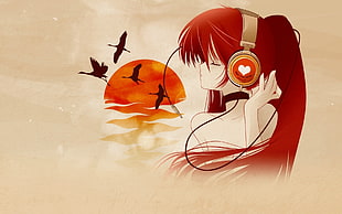 red haired female anime character graphics