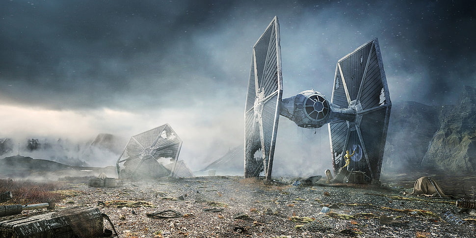 gray Star Wars TIE Fighter illustration, Star Wars, R2-D2, TIE Fighter HD wallpaper