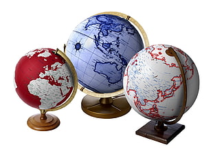 two red and one blue desk globes HD wallpaper