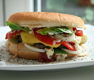 hamburger with cheese, food, burger HD wallpaper
