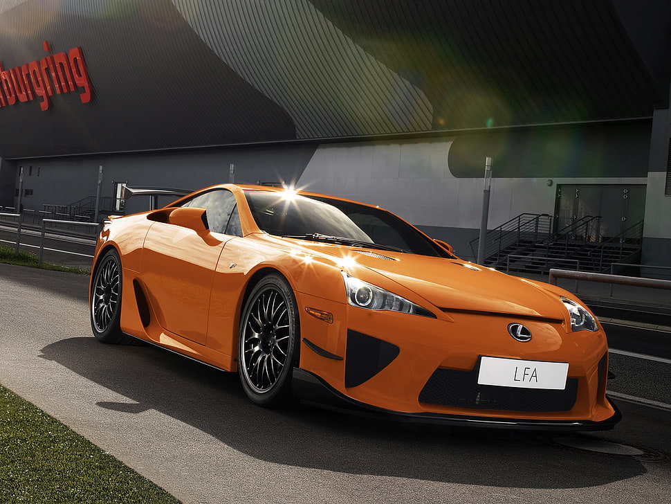 orange Lexus coupe HD wallpaper