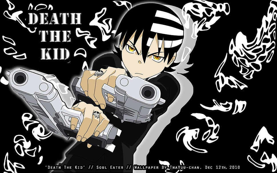 black and white skull print textile, Soul Eater, Death The Kid HD wallpaper