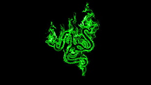 Razer logo, Razer, green, black, black background