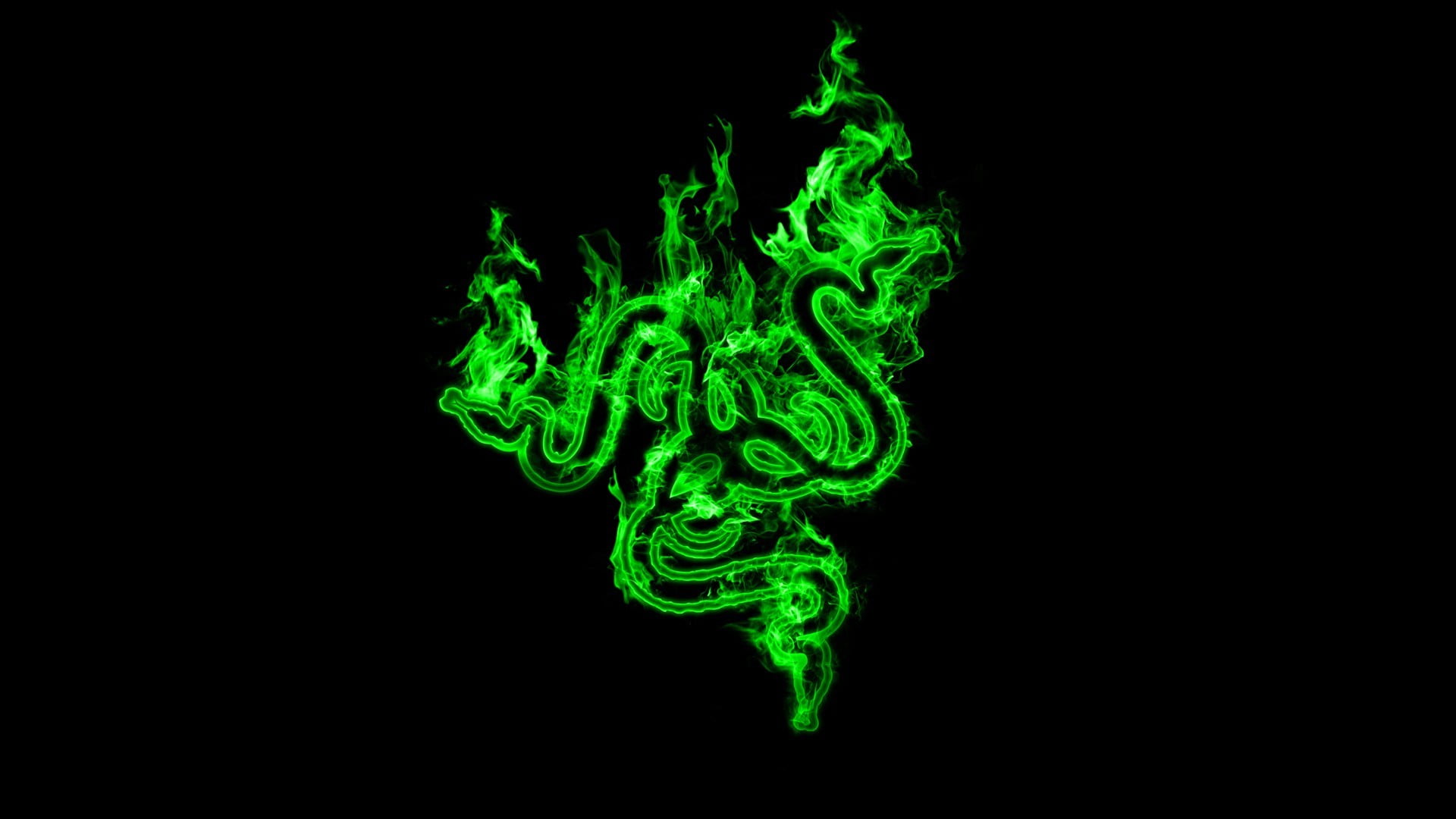 Razer logo, Razer, green, black, black background