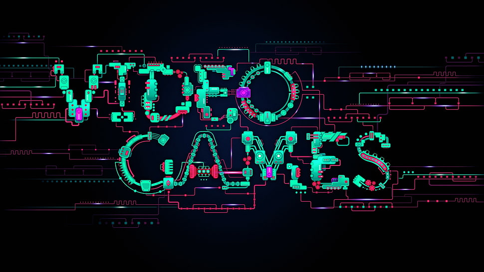 video games illustration, video games, typography, technology, circuits HD wallpaper